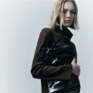 NWOT Zara Brown 95% Cotton Sweater Dress or Top with asymmetrical Collar